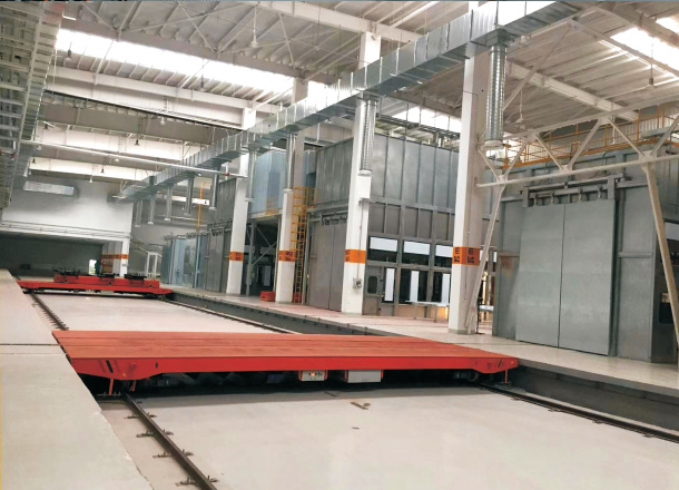 Reciprocating ground rail coating line