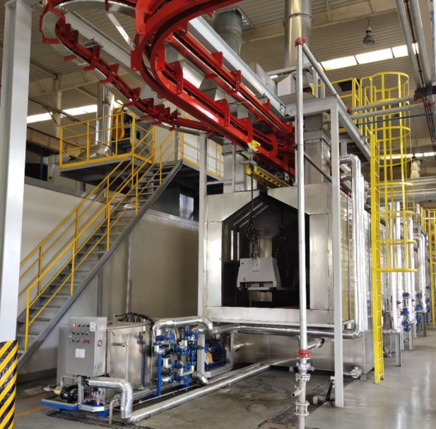 Powder coating production line pretreatment